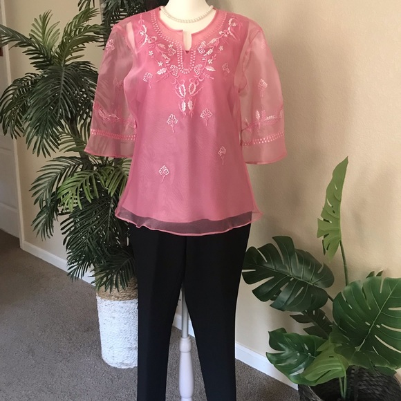 Blush Pink Kimona Blouse or Ladies Barong Tagalog with beautiful embroidery - Picture 12 of 16